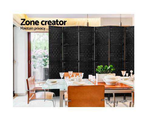 Room Divider 8 Panel Dividers Privacy Screen Rattan Wooden Stand Black Artiss