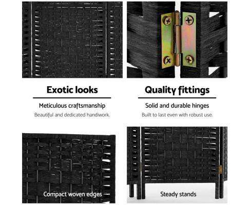 Room Divider 8 Panel Dividers Privacy Screen Rattan Wooden Stand Black Artiss