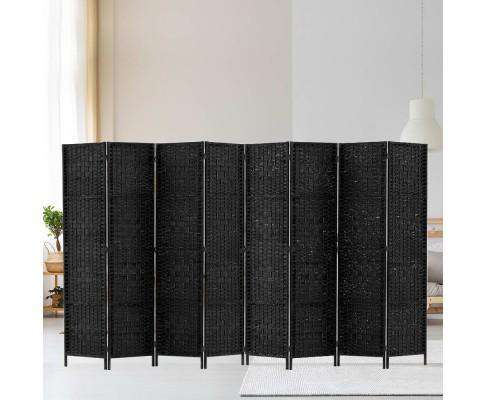 Room Divider 8 Panel Dividers Privacy Screen Rattan Wooden Stand Black Artiss