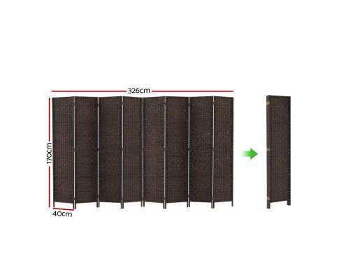 Room Divider 8 Panel Dividers Privacy Screen Rattan Wooden Stand Brown Artiss