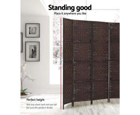Room Divider 8 Panel Dividers Privacy Screen Rattan Wooden Stand Brown Artiss