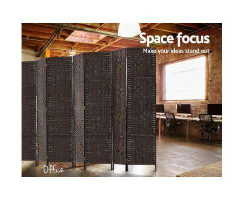 Room Divider 8 Panel Dividers Privacy Screen Rattan Wooden Stand Brown Artiss