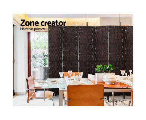 Room Divider 8 Panel Dividers Privacy Screen Rattan Wooden Stand Brown Artiss
