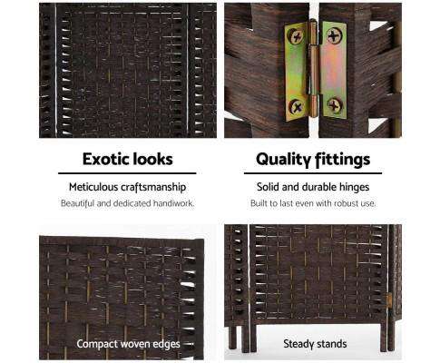 Room Divider 8 Panel Dividers Privacy Screen Rattan Wooden Stand Brown Artiss