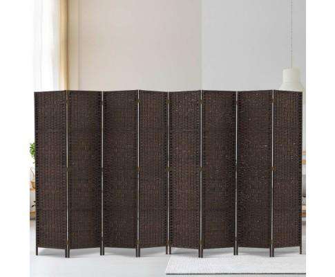 Room Divider 8 Panel Dividers Privacy Screen Rattan Wooden Stand Brown Artiss