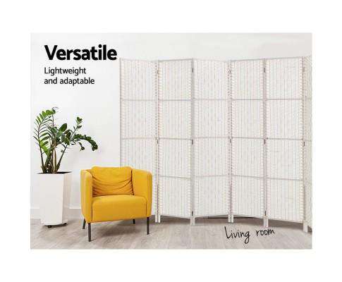 8 Panels Room Divider Screen Privacy Rattan Timber Fold Woven Stand - White Artiss