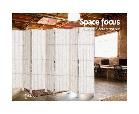 8 Panels Room Divider Screen Privacy Rattan Timber Fold Woven Stand - White Artiss