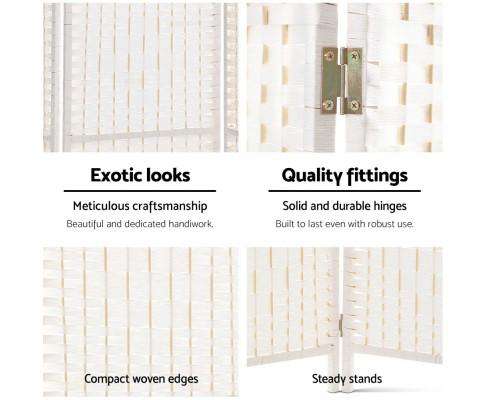 8 Panels Room Divider Screen Privacy Rattan Timber Fold Woven Stand - White Artiss