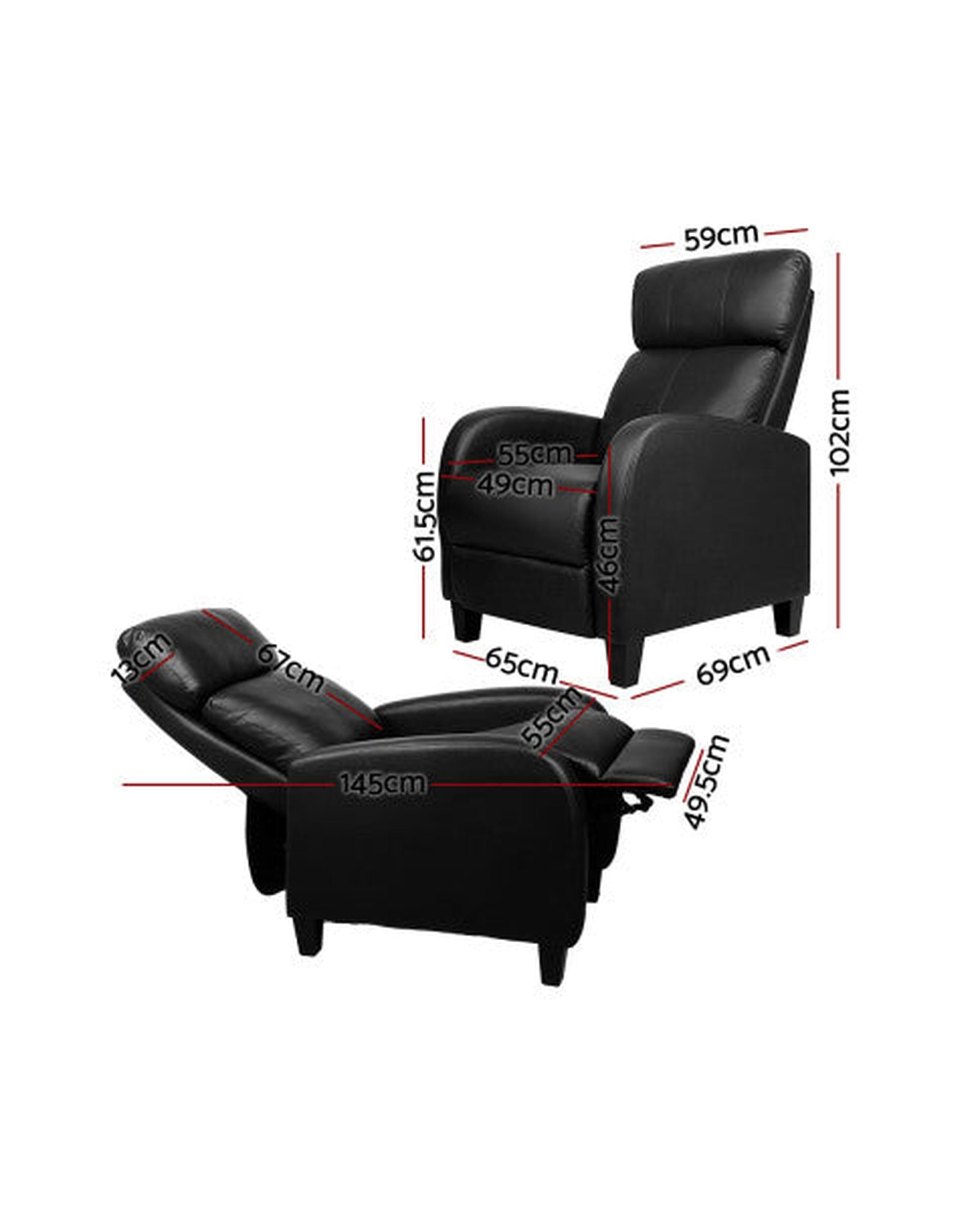 PU Leather Reclining Armchair - Black Artiss