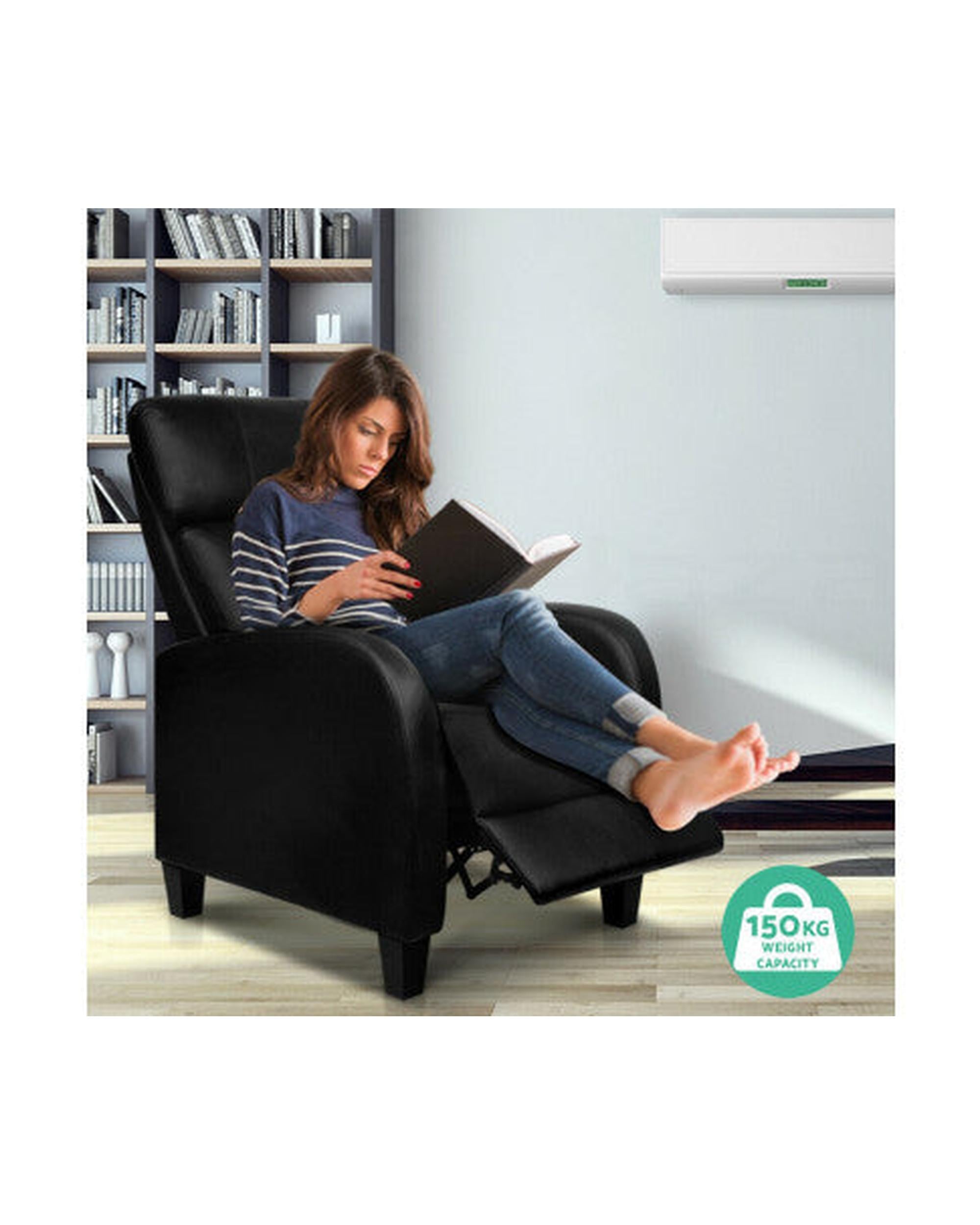 PU Leather Reclining Armchair - Black Artiss