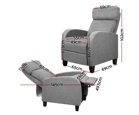 Fabric Reclining Armchair - Grey Artiss