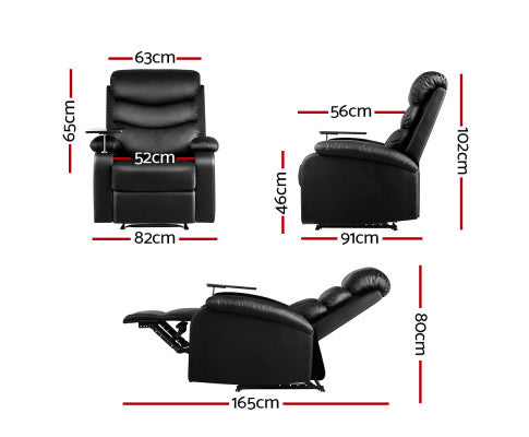 Recliner Chair Armchair Lounge Sofa Chairs Couch Leather Black Tray Table Artiss