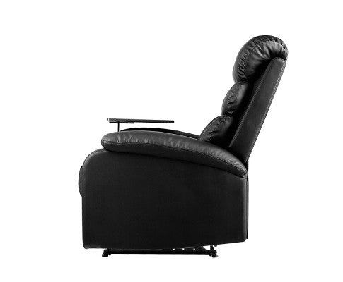 Recliner Chair Armchair Lounge Sofa Chairs Couch Leather Black Tray Table Artiss