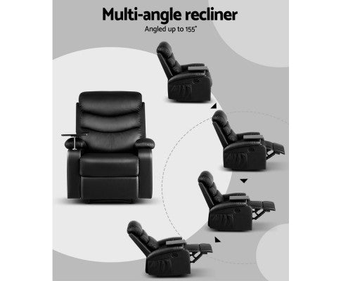 Recliner Chair Armchair Lounge Sofa Chairs Couch Leather Black Tray Table Artiss