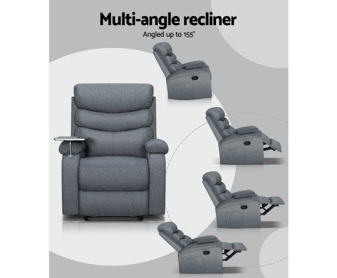 Recliner Chair Lounge Sofa Armchair Chairs Couch Fabric Grey Tray Table Artiss