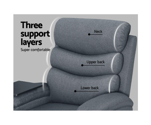 Recliner Chair Lounge Sofa Armchair Chairs Couch Fabric Grey Tray Table Artiss