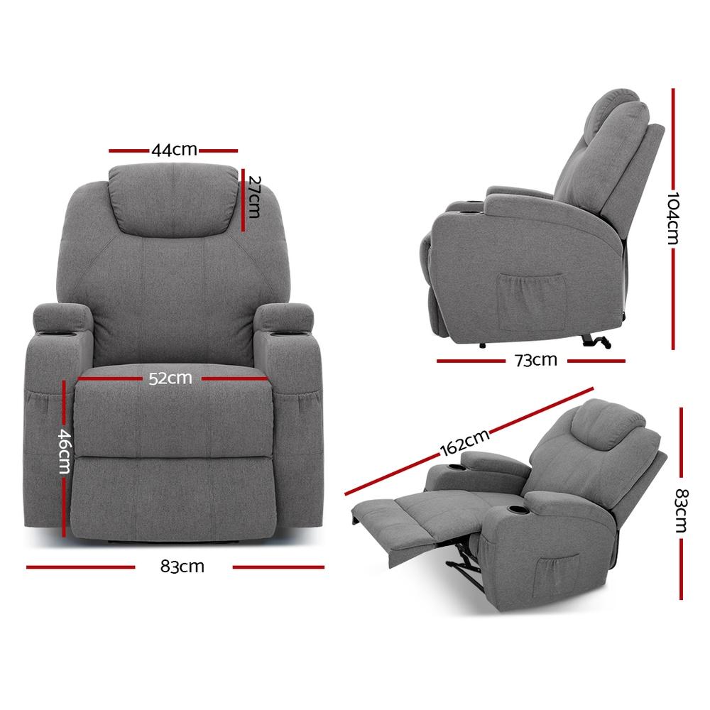 Artiss Recliner Chair Electric Massage Chairs Heated Lounge Sofa Fabric Grey Artiss