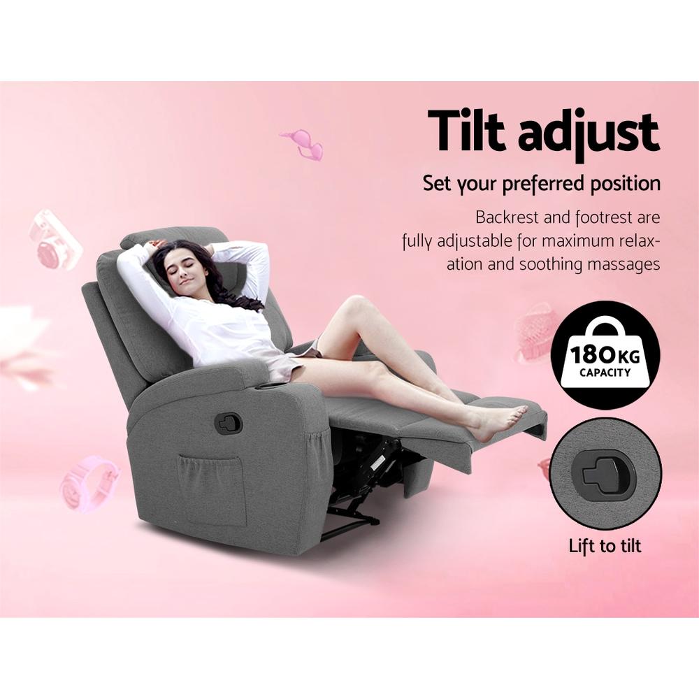 Artiss Recliner Chair Electric Massage Chairs Heated Lounge Sofa Fabric Grey Artiss