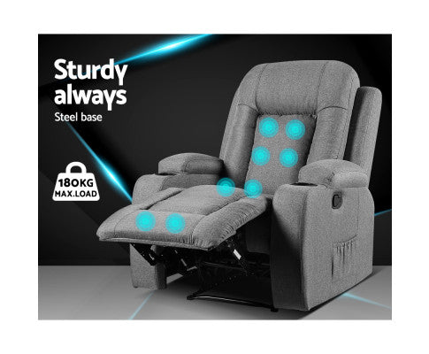 Artiss Recliner Chair Electric Massage Chair Fabric Lounge Sofa Heated Grey Artiss