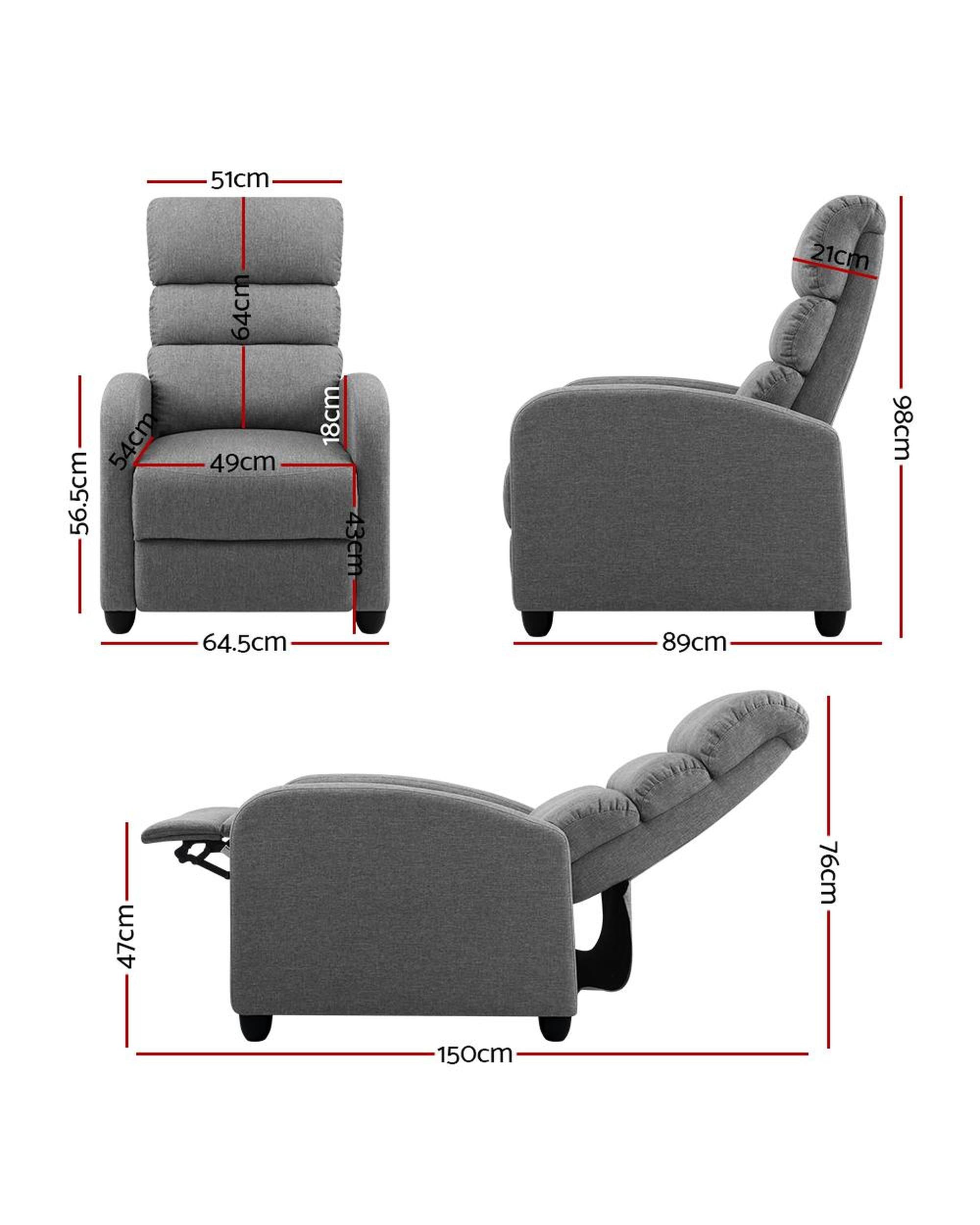 Luxury Recliner Chair Chairs Lounge Armchair Sofa Fabric Cover Grey Artiss