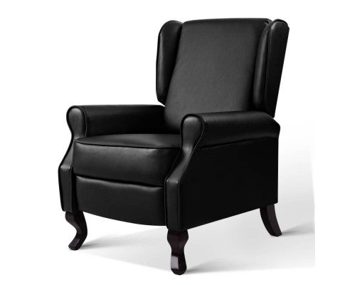 Recliner Chair Sofa Armchair Lounge Black Leather Artiss