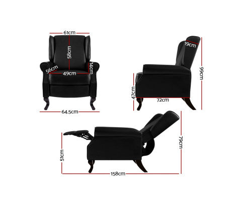 Recliner Chair Sofa Armchair Lounge Black Leather Artiss