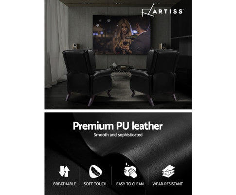 Recliner Chair Sofa Armchair Lounge Black Leather Artiss