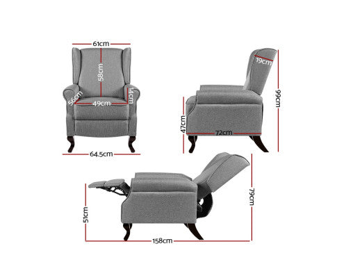 Recliner Chair Luxury Lounge Armchair Single Sofa Couch Fabric Grey Artiss