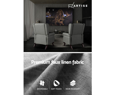 Recliner Chair Luxury Lounge Armchair Single Sofa Couch Fabric Grey Artiss