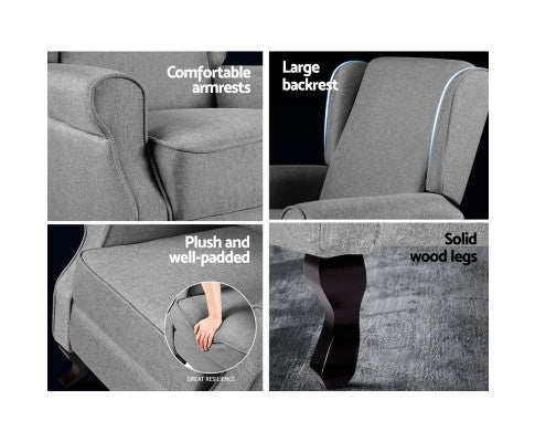 Recliner Chair Luxury Lounge Armchair Single Sofa Couch Fabric Grey Artiss