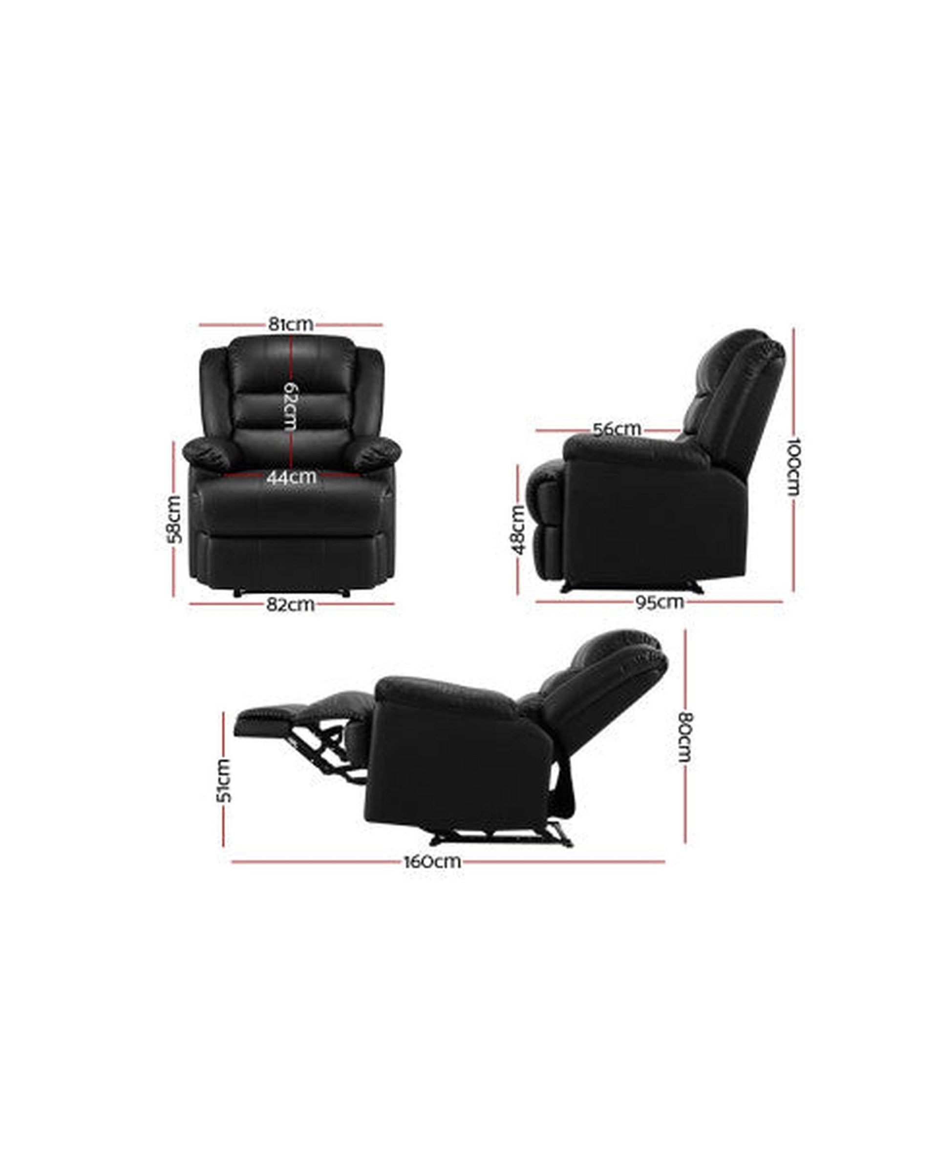 Recliner Chair Armchair Luxury Single Lounge Sofa Couch Leather Black Artiss