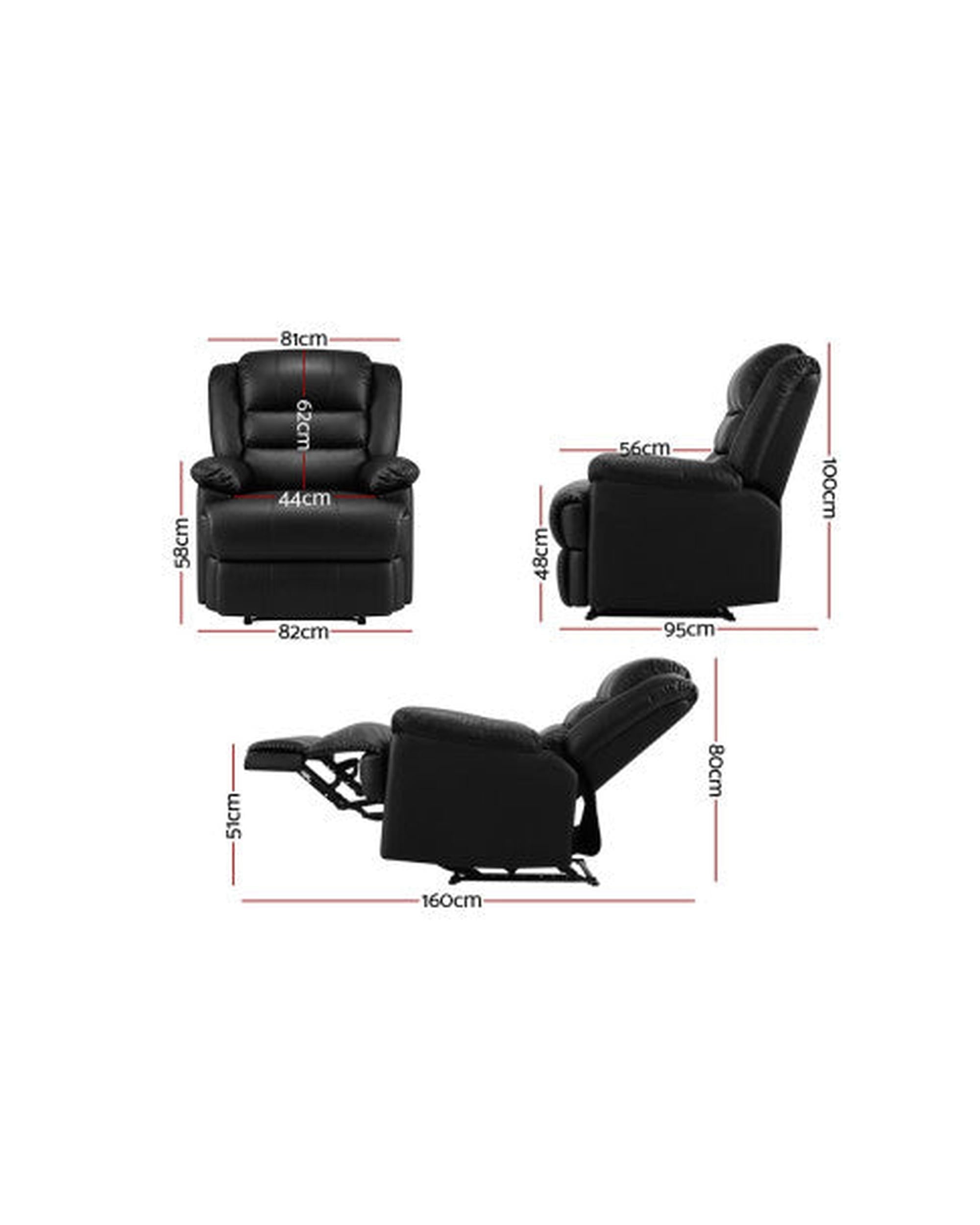 Recliner Chair Armchair Luxury Single Lounge Sofa Couch Leather Black Artiss