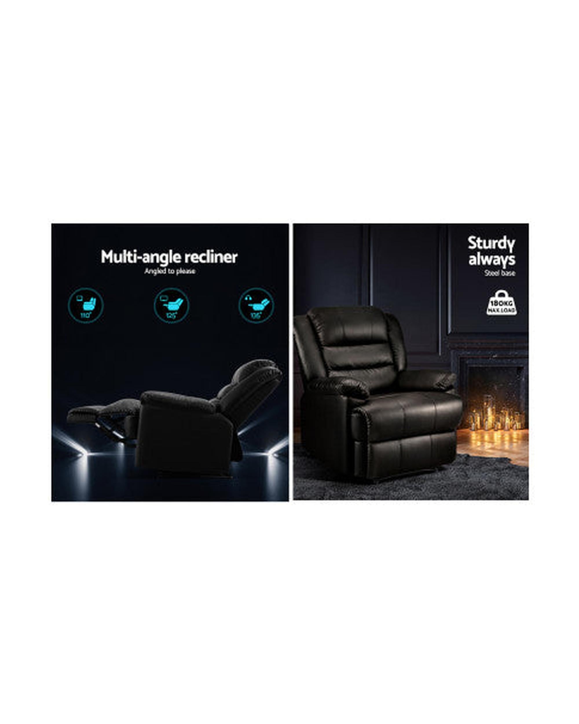 Recliner Chair Armchair Luxury Single Lounge Sofa Couch Leather Black Artiss
