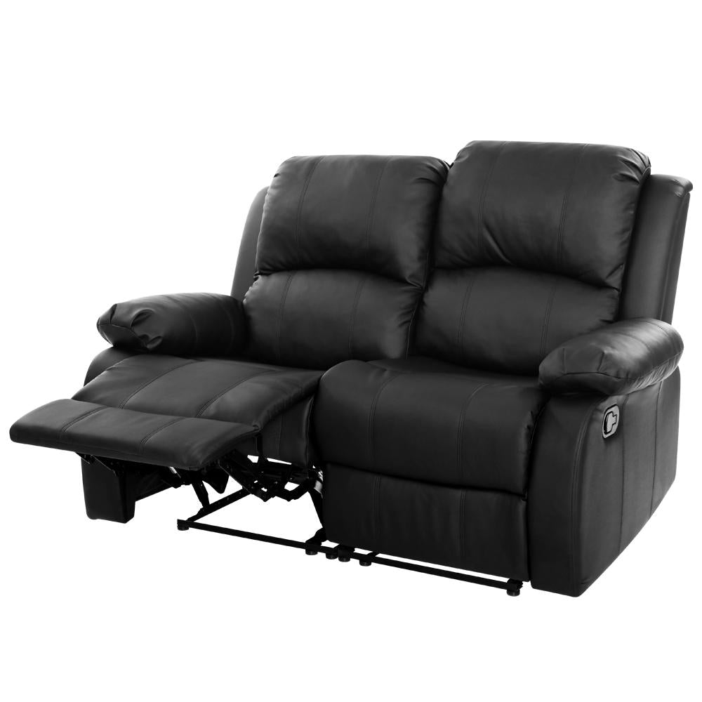Recliner Chair 2-Seater Premium Leather Double Lounge Sofa Couch Black Artiss