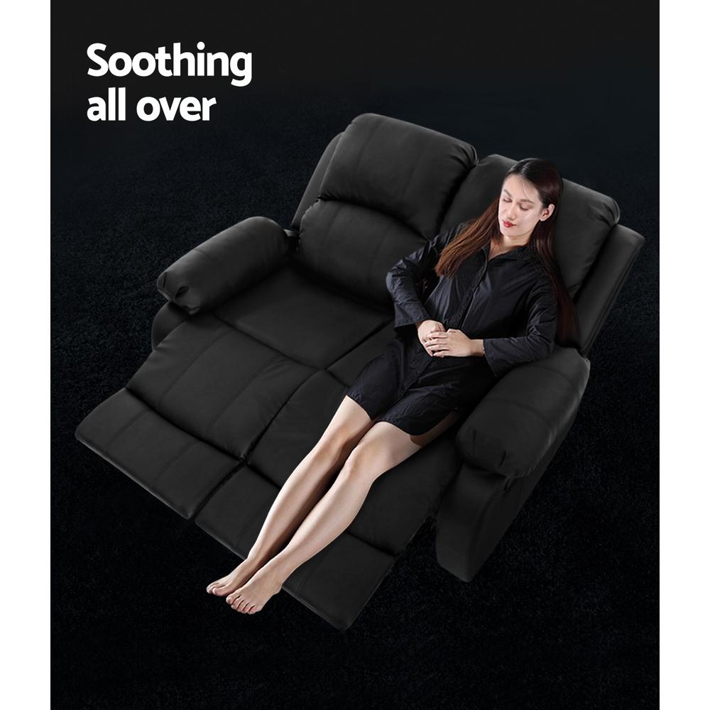 Recliner Chair 2-Seater Premium Leather Double Lounge Sofa Couch Black Artiss