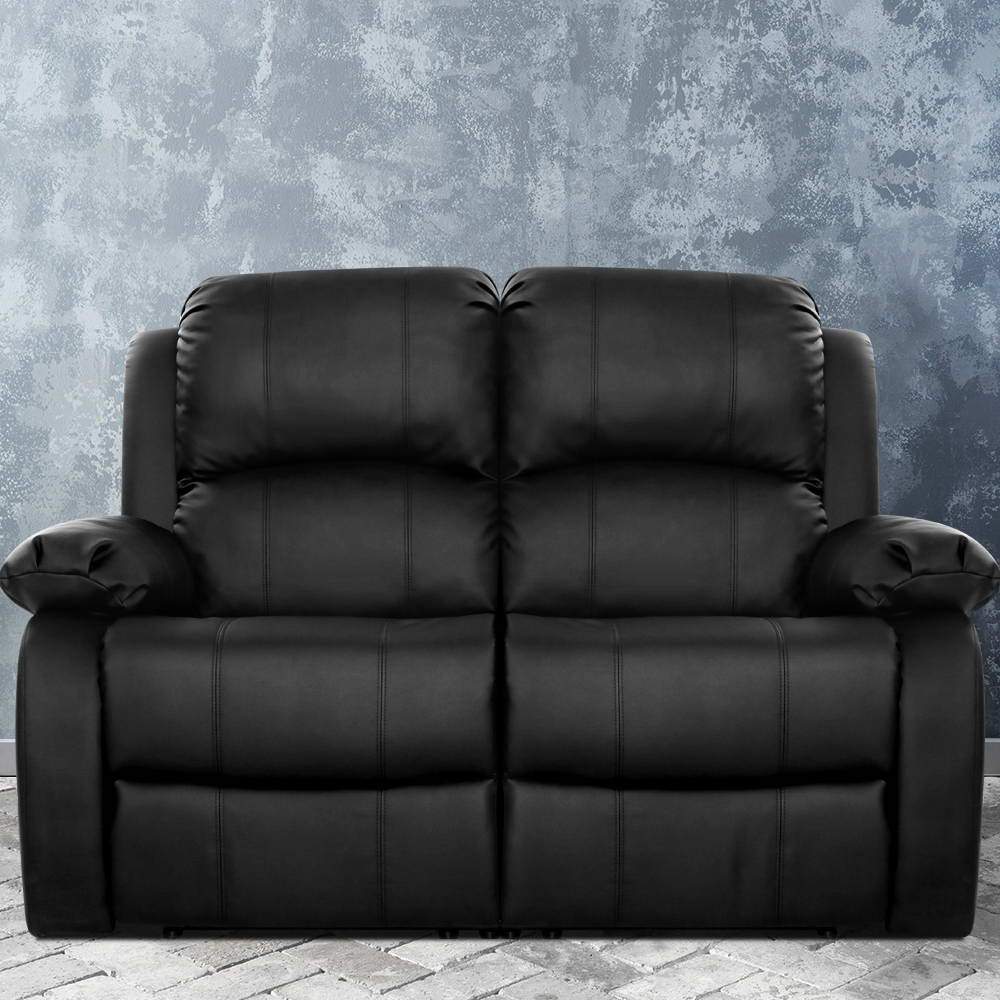 Recliner Chair 2-Seater Premium Leather Double Lounge Sofa Couch Black Artiss