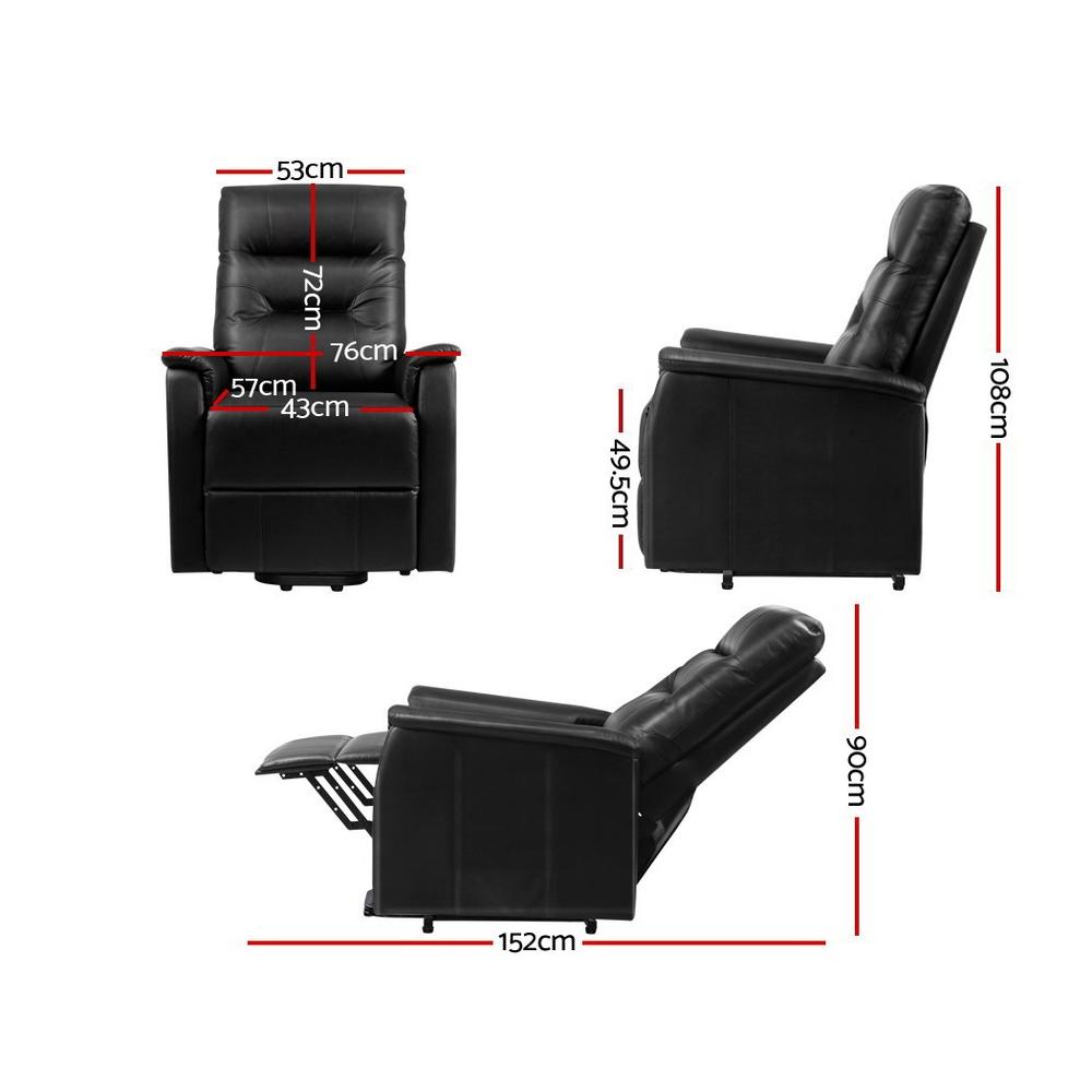 Lift Recliner Chair Sofa Single Comfortable Black Leather Armchair Artiss