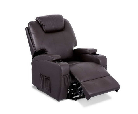 Electric Recliner Lift Chair Massage Armchair Heating PU Leather Brown Artiss