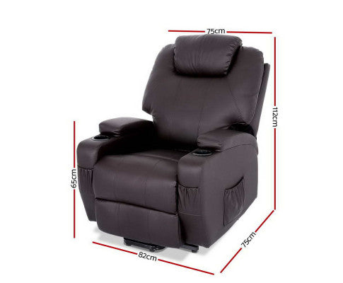 Electric Recliner Lift Chair Massage Armchair Heating PU Leather Brown Artiss