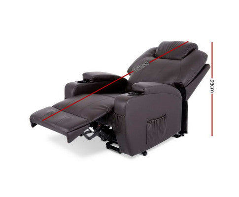 Electric Recliner Lift Chair Massage Armchair Heating PU Leather Brown Artiss