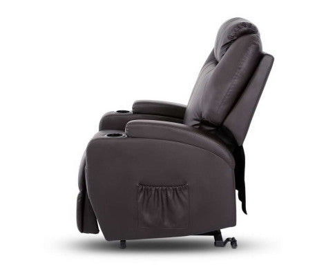 Electric Recliner Lift Chair Massage Armchair Heating PU Leather Brown Artiss