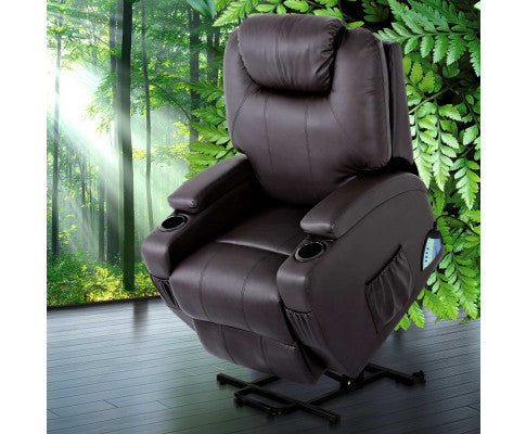 Electric Recliner Lift Chair Massage Armchair Heating PU Leather Brown Artiss
