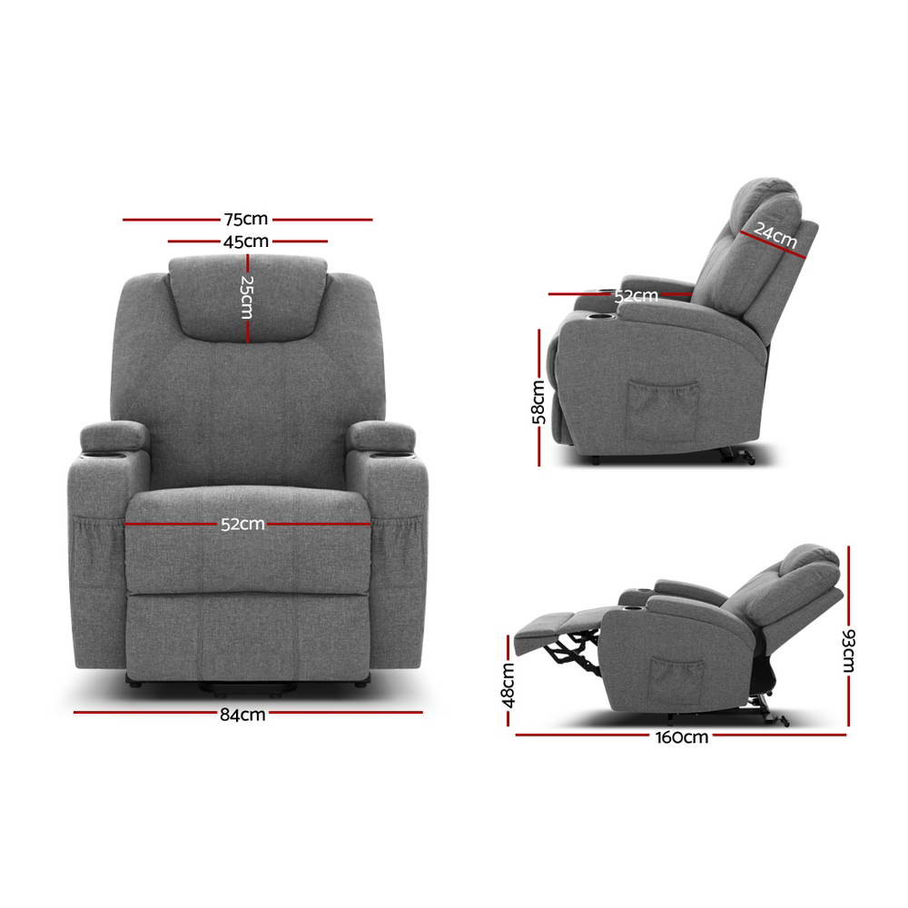 Electric Massage Chair Recliner Sofa Lift Motor Armchair Heating Fabric Artiss