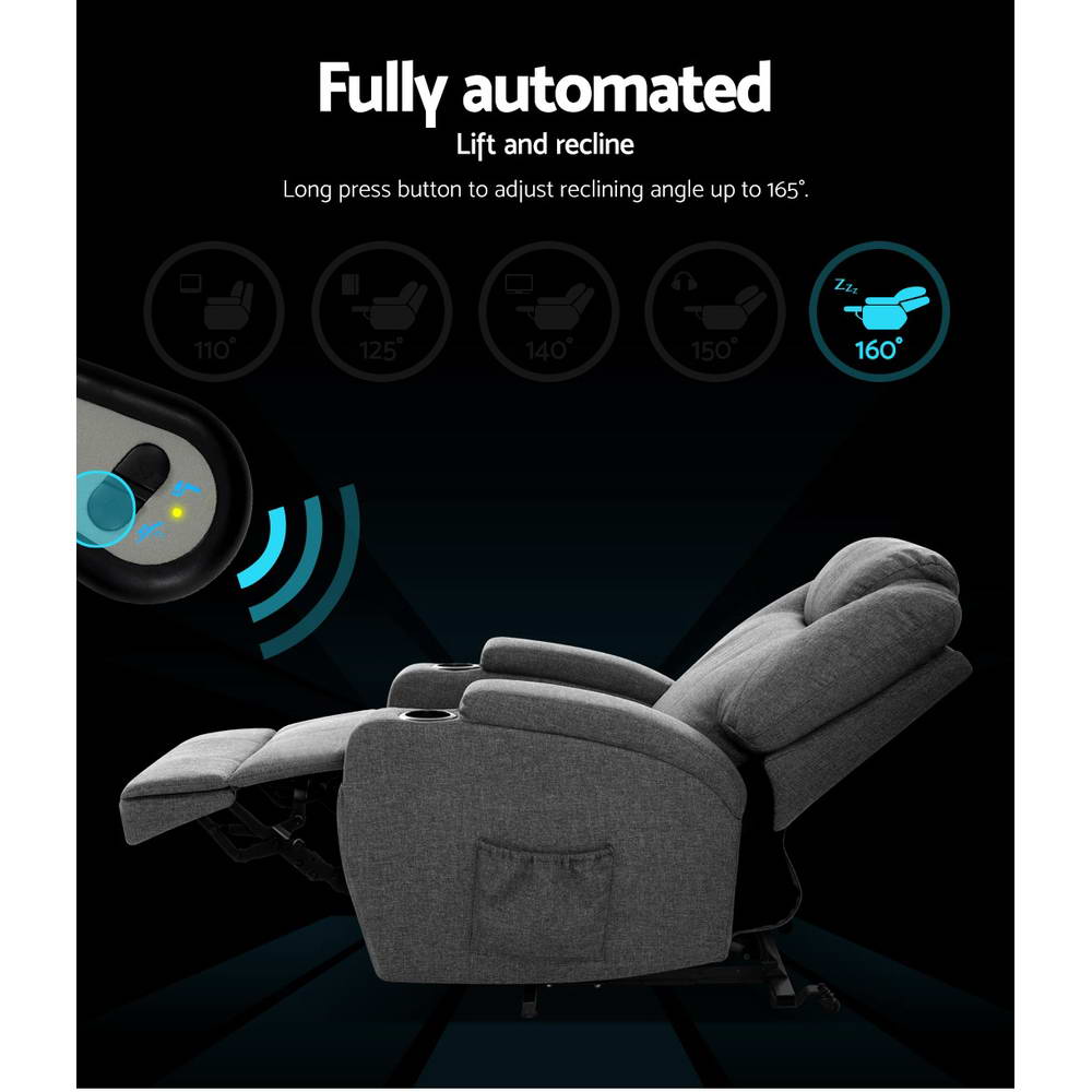 Electric Massage Chair Recliner Sofa Lift Motor Armchair Heating Fabric Artiss