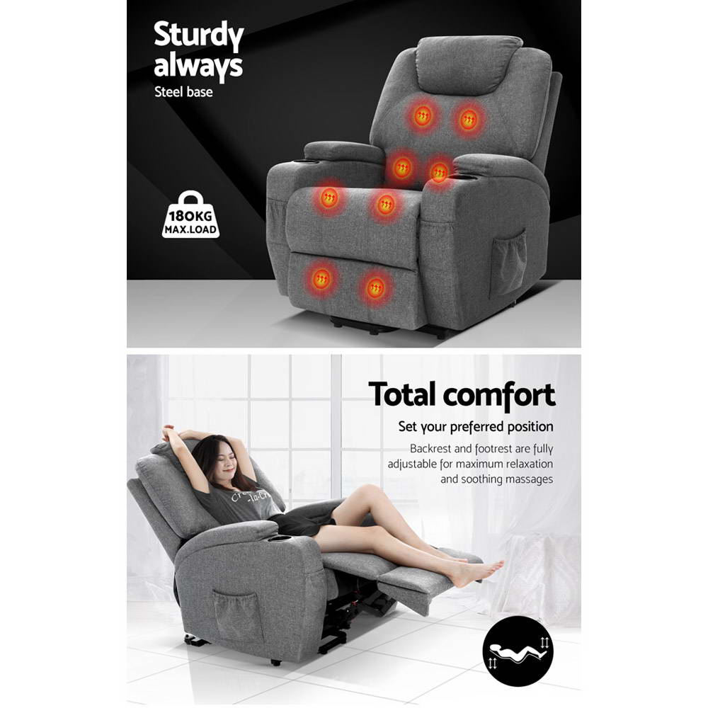 Electric Massage Chair Recliner Sofa Lift Motor Armchair Heating Fabric Artiss