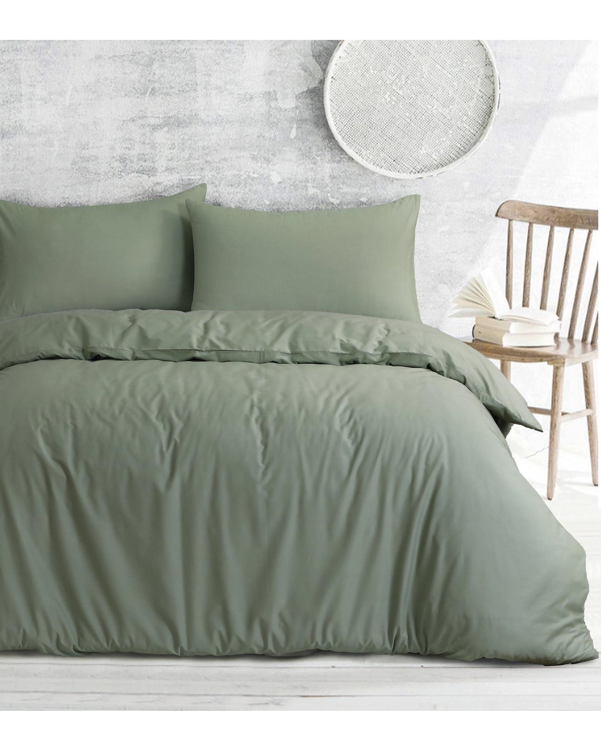 Amsons Royale Cotton Quilt Duvet Doona Cover Set with Europeon pillowcases - Light Sage Amsons
