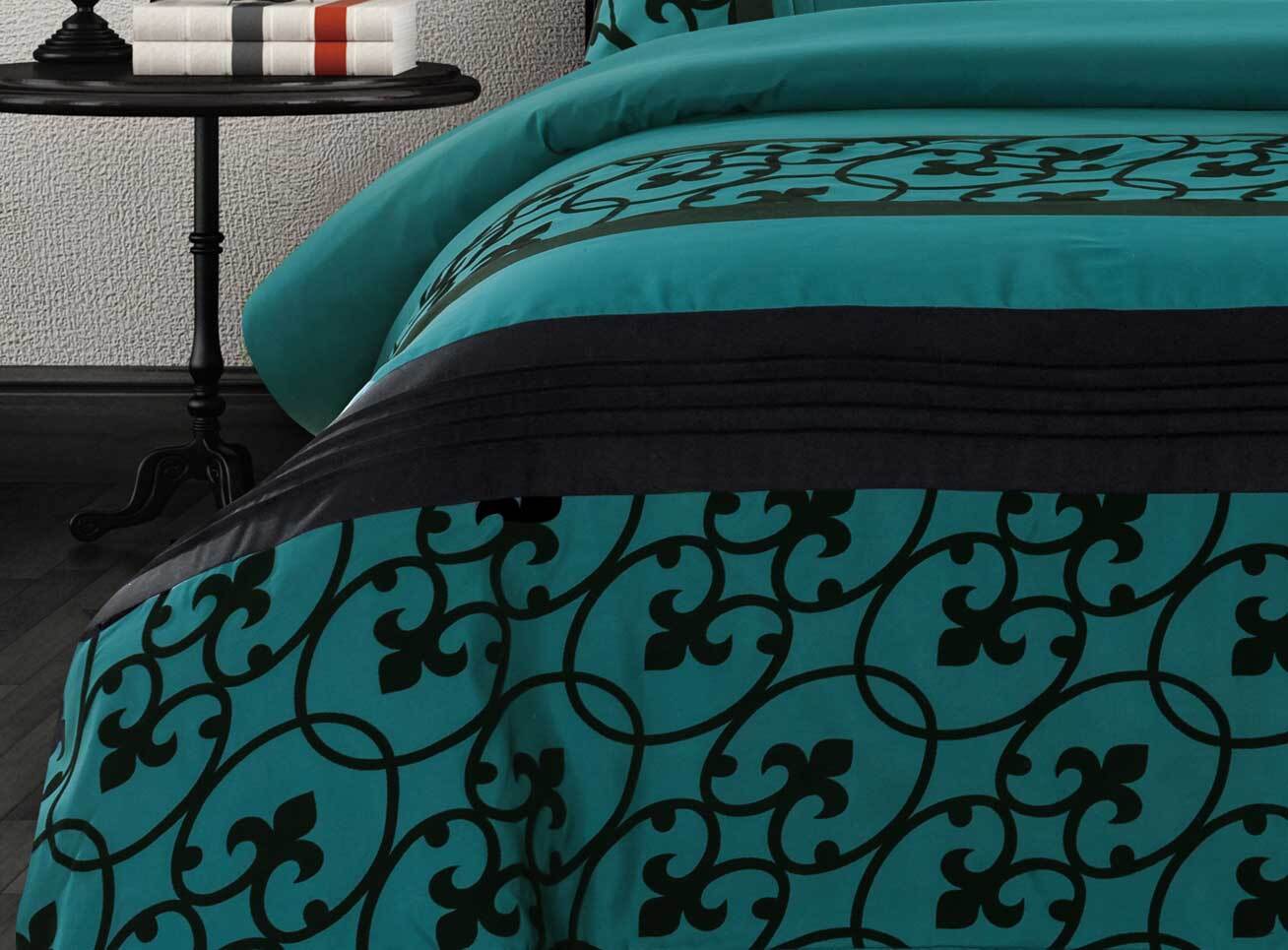 Luxton Halsey Teal Black Quilt Cover Set Luxton