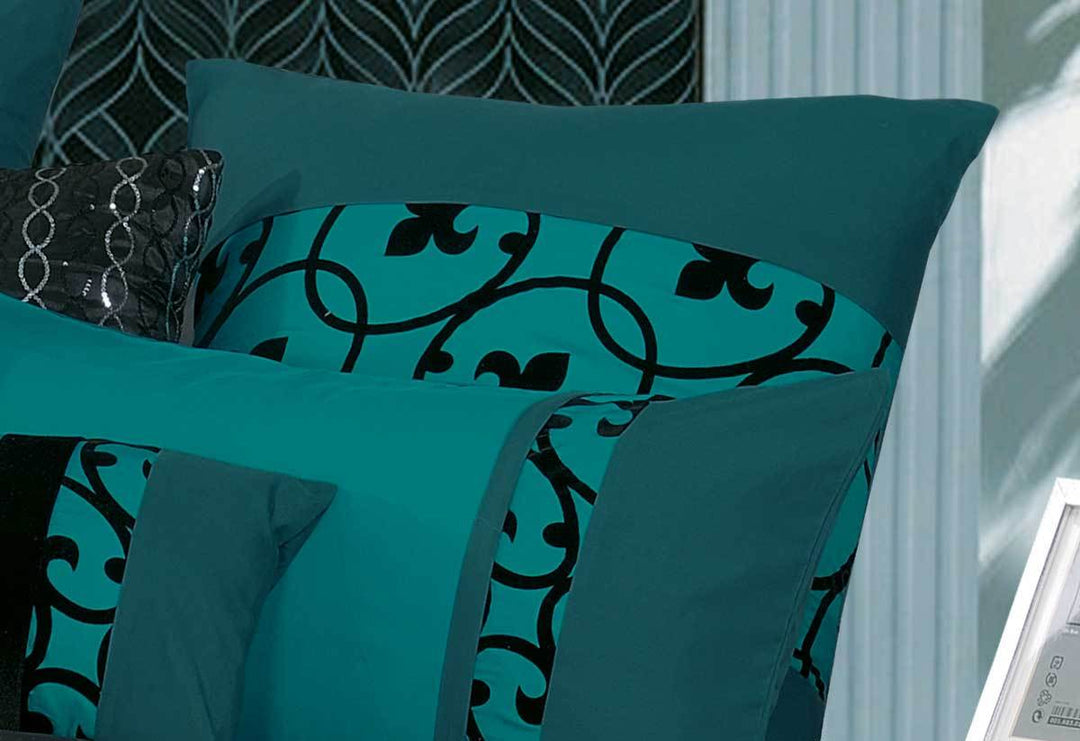 Luxton Lyde Teal Black Flocking Quilt Cover Set Luxton