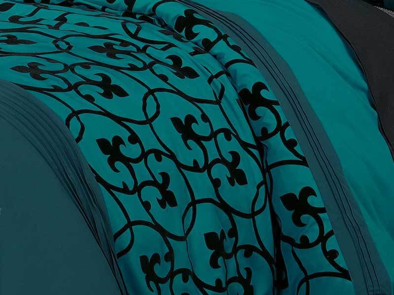 Luxton Lyde Teal Black Flocking Quilt Cover Set Luxton