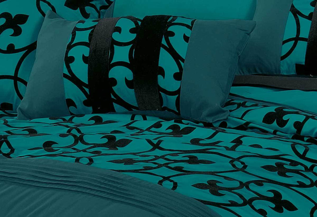 Luxton Lyde Teal Black Flocking Quilt Cover Set Luxton
